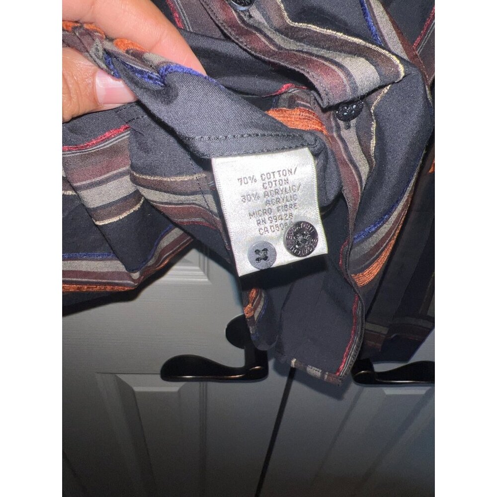 Bugatchi Uomo‎ XL Men's Striped Button-Up Shirt – Black Multi-Color Microfiber - Picture 3 of 9